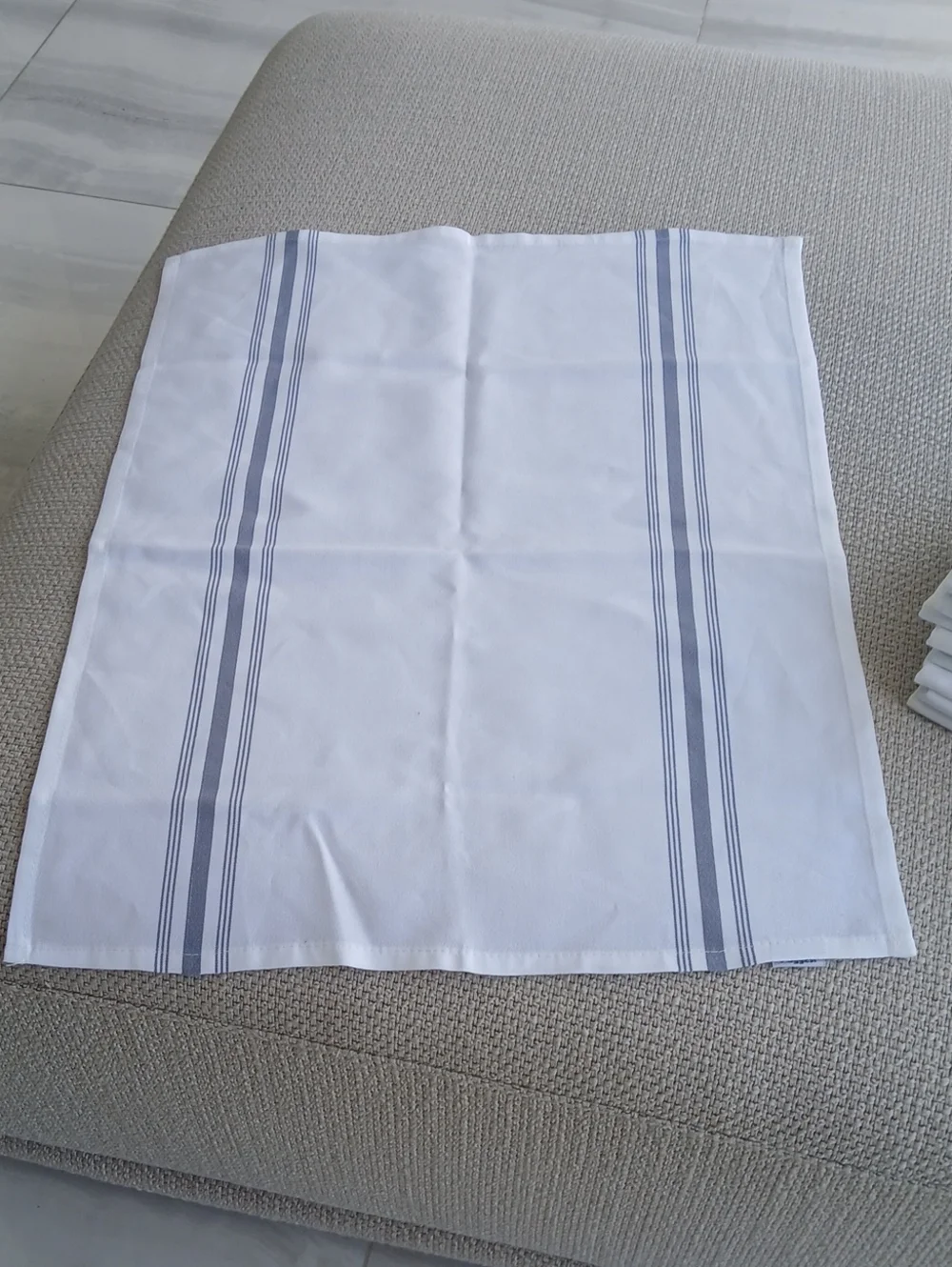 Classic White  Kitchen Napkins with Blue Stripe - Set of 11